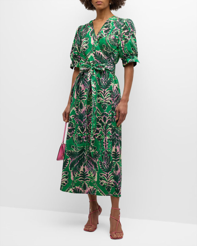 Rita Printed Wrap Dress with Tie Belt